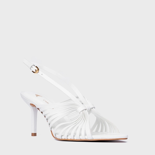 Sandália Multi Tiras Salto Fino Couro Branco Blanc