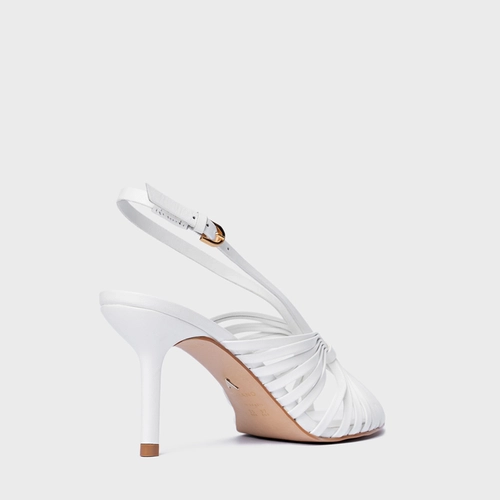Sandália Multi Tiras Salto Fino Couro Branco Blanc