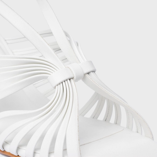 Sandália Multi Tiras Salto Fino Couro Branco Blanc