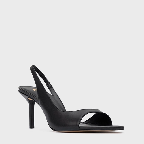 Sandália Basic Close Salto Fino Couro Preto