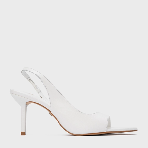 Sandália Basic Close Salto Fino Couro Branco Blanc