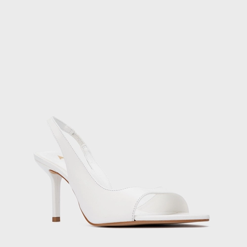 Sandália Basic Close Salto Fino Couro Branco Blanc