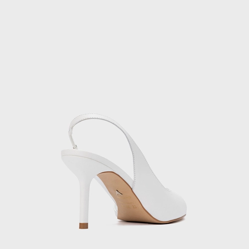Sandália Basic Close Salto Fino Couro Branco Blanc