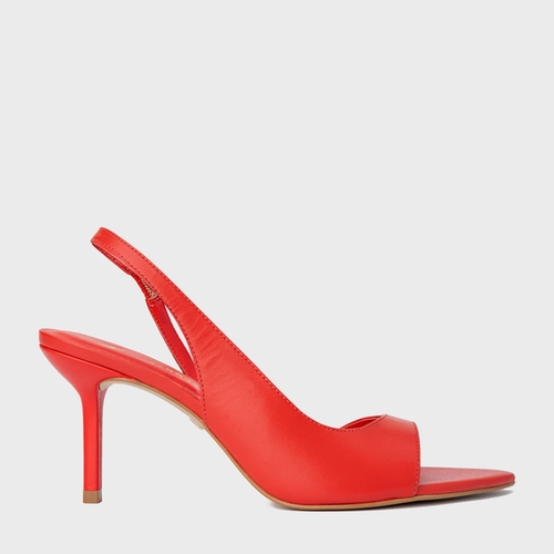 Sandália Basic Close Salto Fino Couro Vermelho Carrano