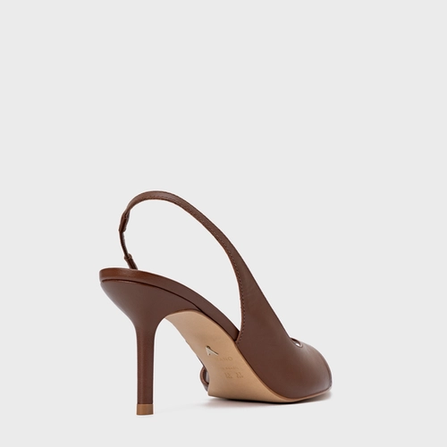 Sandália Basic Close Salto Fino Couro Marrom Walnut