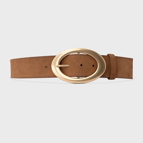 Cinto Fivela Oval Grosso Couro Suede Marrom Saddle