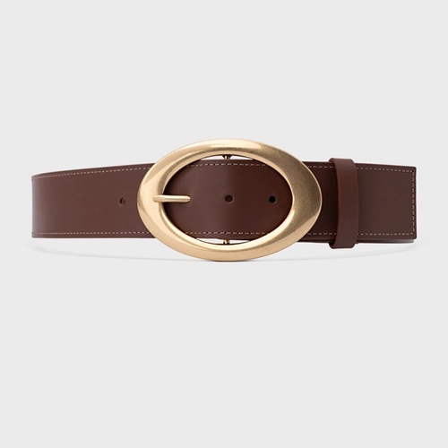 Cinto Fivela Oval Grosso Couro Marrom Walnut