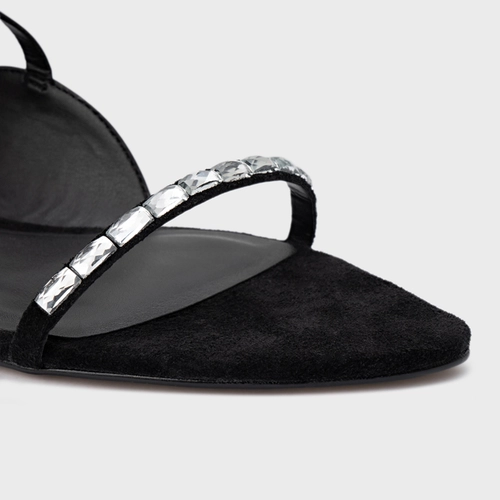 Sandália Rasteira Cristal Touch Couro Preto