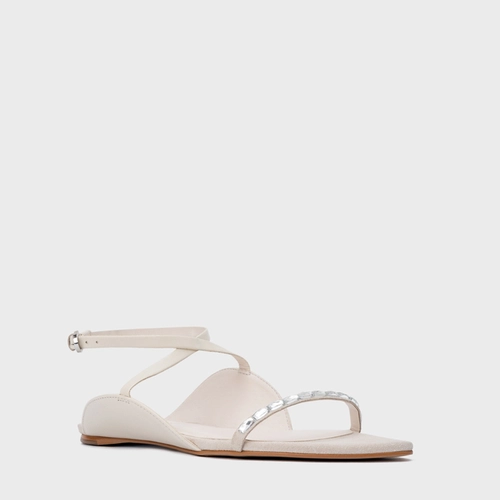 Sandália Rasteira Cristal Touch Couro Off White Vanilla