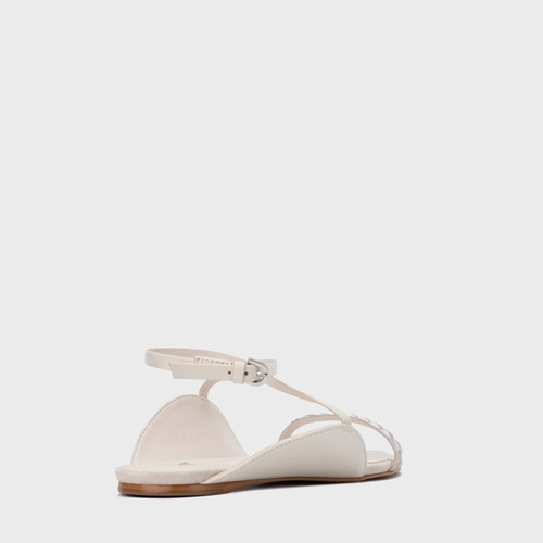Sandália Rasteira Cristal Touch Couro Off White Vanilla