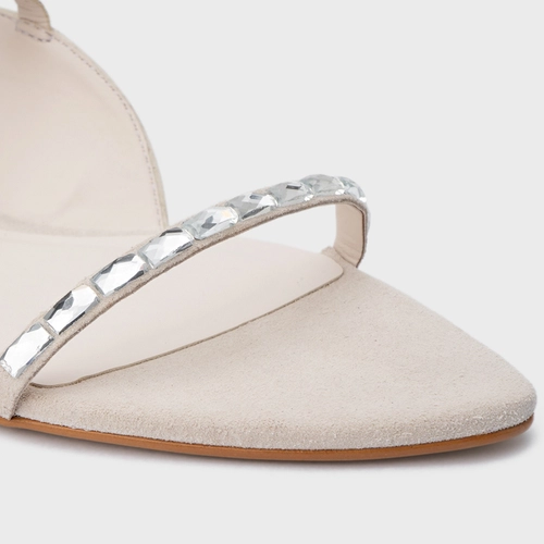 Sandália Rasteira Cristal Touch Couro Off White Vanilla
