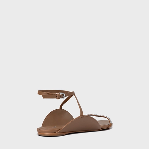 Sandália Rasteira Cristal Touch Couro Marrom Saddle