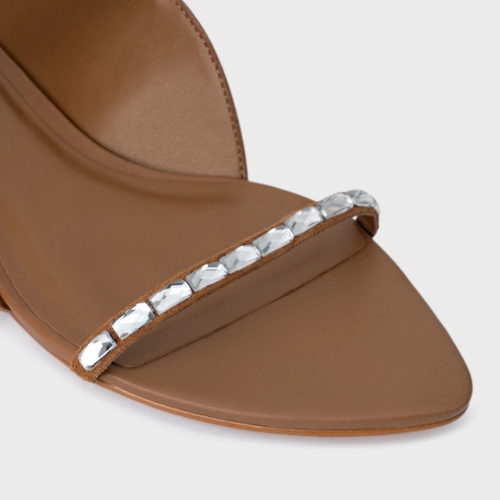 Sandália Rasteira Cristal Touch Couro Marrom Saddle