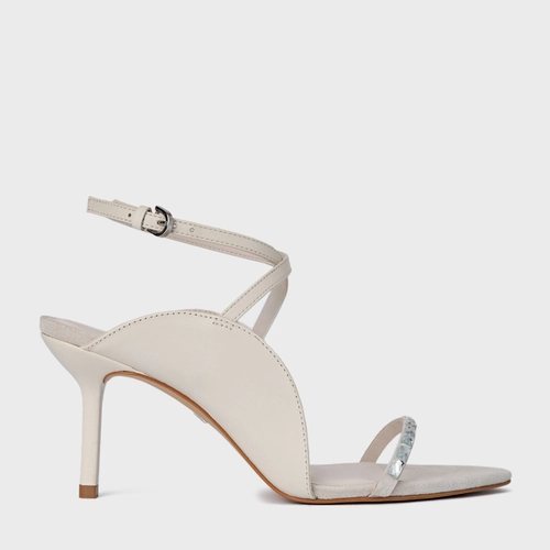 Sandália Cristal Touch Salto Fino Couro Off White Vanilla