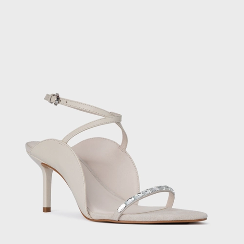 Sandália Cristal Touch Salto Fino Couro Off White Vanilla