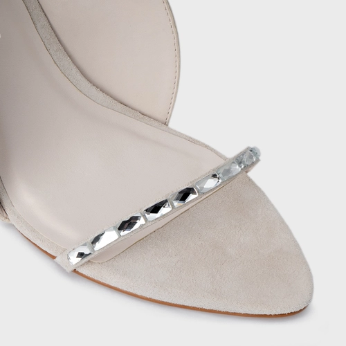 Sandália Cristal Touch Salto Fino Couro Off White Vanilla