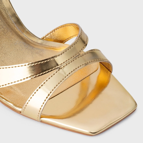Sandália Signature Salto Allure Couro Spechio Dourado Gold