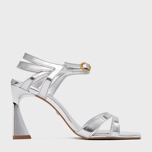 Sandália Signature Salto Allure Couro Spechio Prata Silver