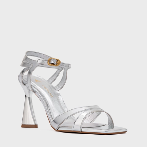 Sandália Signature Salto Allure Couro Spechio Prata Silver