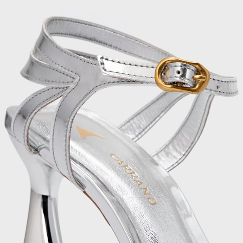 Sandália Signature Salto Allure Couro Spechio Prata Silver