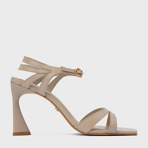 Sandália Signature Salto Allure Couro Bege Oatmeal
