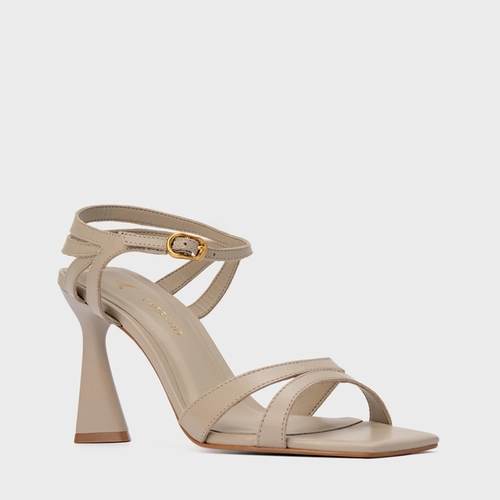 Sandália Signature Salto Allure Couro Bege Oatmeal