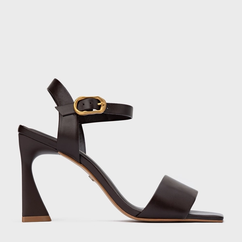 Sandália Everyday Salto Allure Couro Marrom Ganache