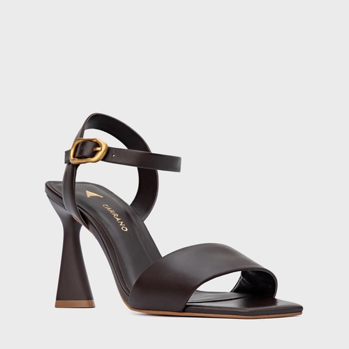 Sandália Everyday Salto Allure Couro Marrom Ganache