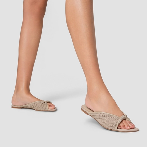 Rasteira Knit Twist Bege Oatmeal