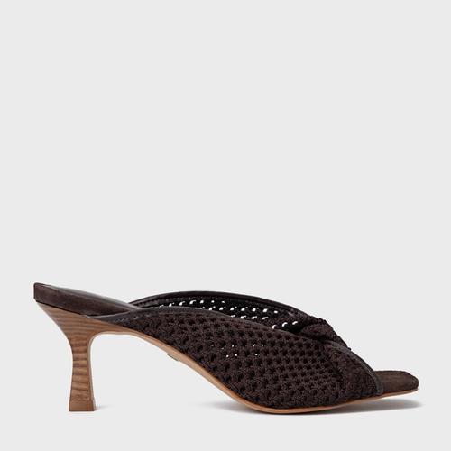 Open Mule Knit Twist Salto Fino Marrom Ganache