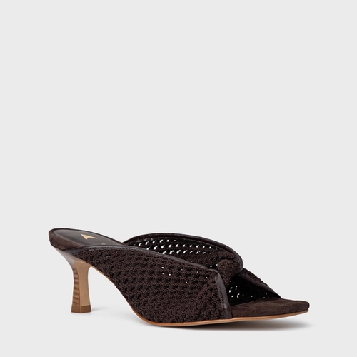 Open Mule Knit Twist Salto Fino Marrom Ganache