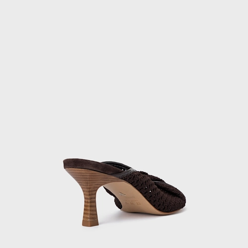 Open Mule Knit Twist Salto Fino Marrom Ganache