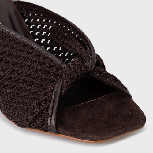 Open Mule Knit Twist Salto Fino Marrom Ganache