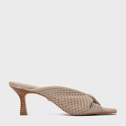 Open Mule Knit Twist Salto Fino Bege Oatmeal