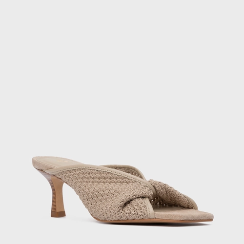 Open Mule Knit Twist Salto Fino Bege Oatmeal