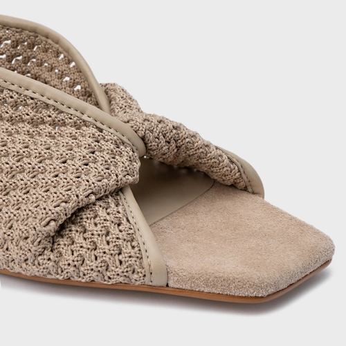 Open Mule Knit Twist Salto Fino Bege Oatmeal