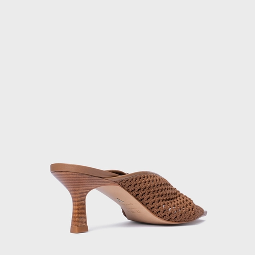 Open Mule Knit Twist Salto Fino Marrom Saddle