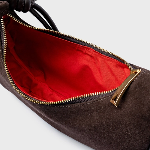 Bolsa Shoulder Malu Franjas Média Couro Suede Marrom Ganache