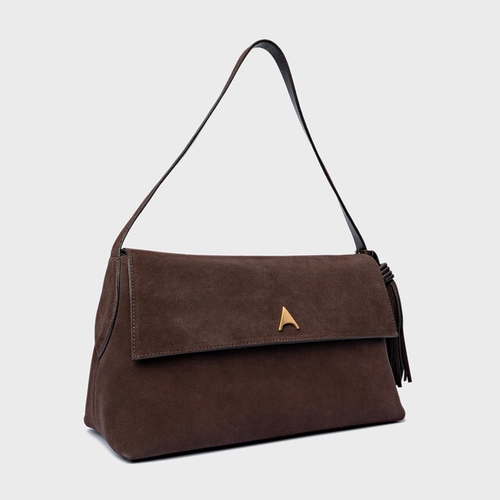 Bolsa Tote Belinda Média Couro Suede Marrom Ganache
