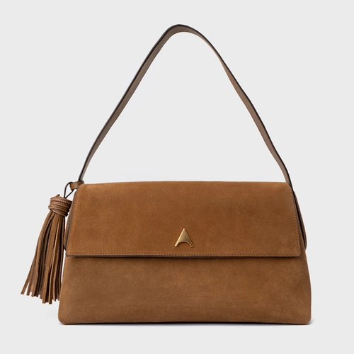 Bolsa Tote Belinda Média Couro Suede Marrom Saddle