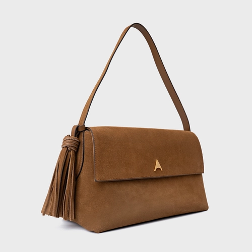 Bolsa Tote Belinda Média Couro Suede Marrom Saddle