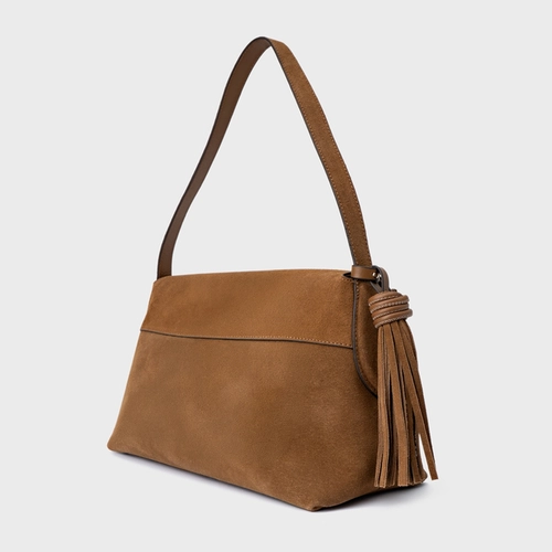 Bolsa Tote Belinda Média Couro Suede Marrom Saddle