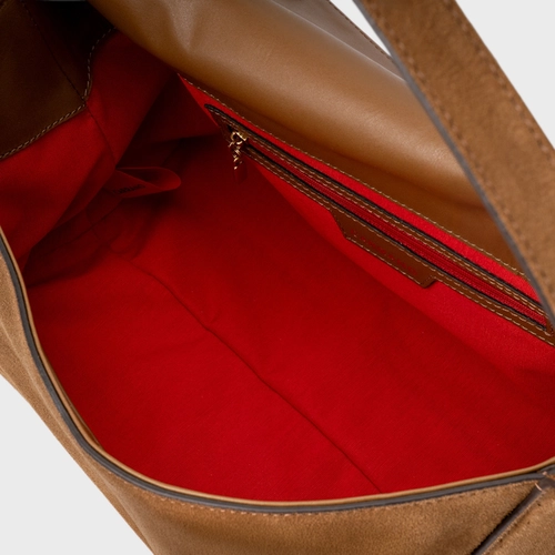 Bolsa Tote Belinda Média Couro Suede Marrom Saddle