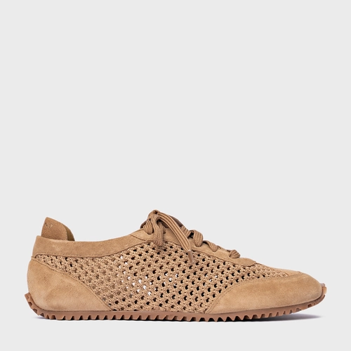 Tênis Knit Couro Suede Bege Almond