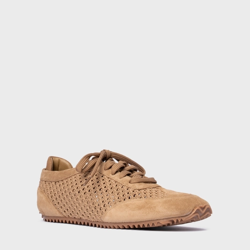 Tênis Knit Couro Suede Bege Almond