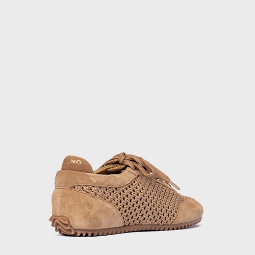 Tênis Knit Couro Suede Bege Almond