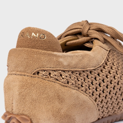 Tênis Knit Couro Suede Bege Almond