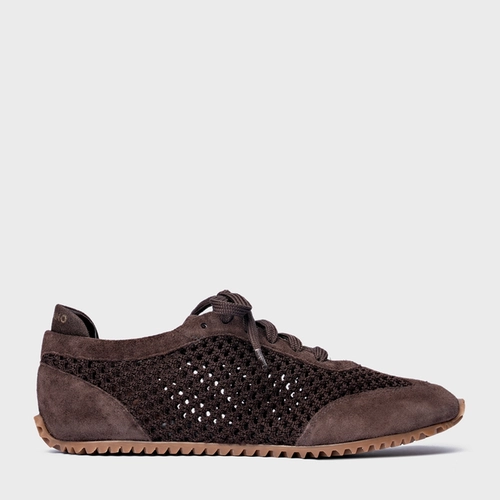 Tênis Knit Couro Suede Marrom Ganache