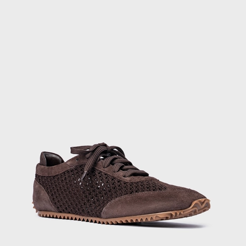 Tênis Knit Couro Suede Marrom Ganache