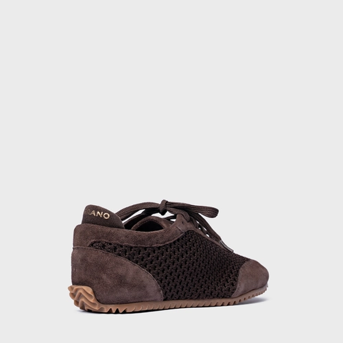 Tênis Knit Couro Suede Marrom Ganache